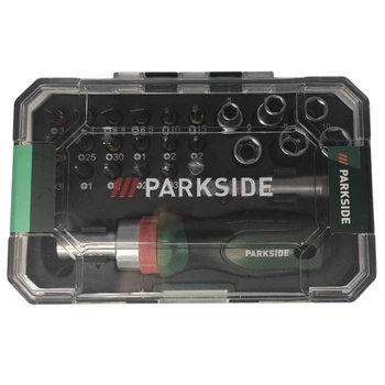Отвертка с трещоткой Parkside с битами и головками