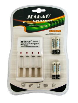 Универсальное зарядное устройство для аккумуляторных батареек AАА JIABAO+4 аккумулятора 2500MAh / Белый