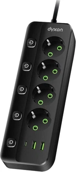 Мережевий фільтр-подовжувач Dyxon PRO-1097 5.0 м 4 розетки 2 USB-A 1 USB-C (PD) Black (DXN-1097-5M-4-B)