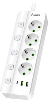 Мережевий фільтр-подовжувач Dyxon PRO-1097 5.0 м 4 розетки 2 USB-A 1 USB-C (PD) White (DXN-1097-5M-4-W)