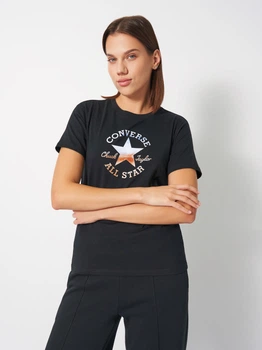 Футболка хлопковая женская Converse Chuck Patch Infill Tee 10027385-001 XS Black с принтом (194435388182)