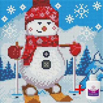 Алмазная мозаика на подрамнике ColorArt Снеговик 20х20 DDP1217 + Подарок лак для покрытия