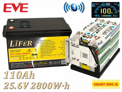 Литиевый Аккумулятор LiFeR 24V 110Ah 2800W·h LiFePO4 EVE 105, BMS JK. Тяговый аккумулятор для инвертора