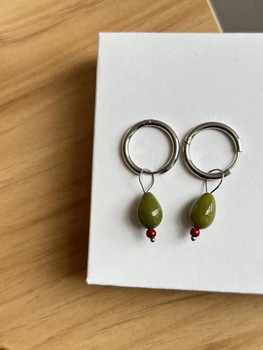 Сережки «оливки» кульчики сріблястого зеленого кольору