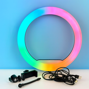 Кольцевая LED лампа MJ33 RGB 33 см (13") с держателем для телефона и регулировкой подсветки
