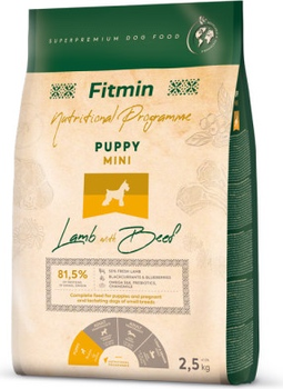 Sucha karma dla szczeniąt Fitmin Puppy Mini Jagnięcina z wołowiną 2.5 kg (8595237033249)