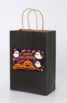 Черный крафт пакет с наклейкой Хэллоуин. Halloween "Призраки" 24х15х9