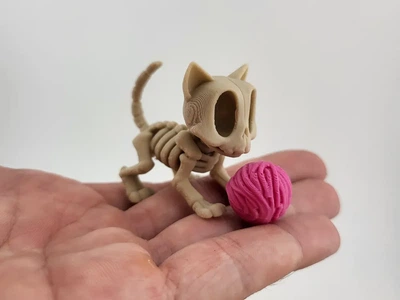 Статуетка Кот-скелет с клубком пряжи – 3D-печать на Хэллоуин