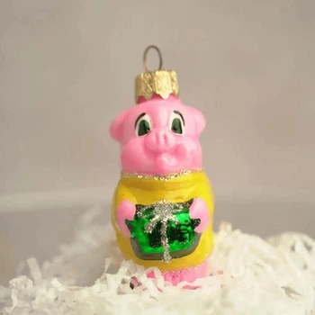 Ялинкова іграшка Santa Shop Новорічна свинка Рожевий/Жовтий 7 см (4820001154955)
