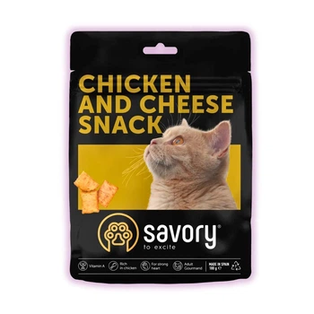 Хрусткі ласощі для котів Savory подушечки з куркою та сиром для дорослих вибагливих котів 180 г