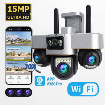 Уличная камера видеонаблюдения WiFi с 3 поворотными объективами V380 SC30 15MP
