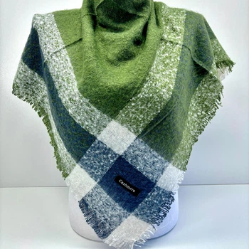 Зимний кашемировый платок Cashmere в клетку 85х85см Зеленый
