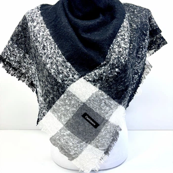 Зимова кашемірова хустка Cashmere в клітку 85х85см Чорний