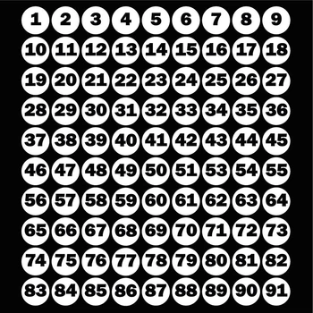 Наклейки-Числа 1-91 (3 см): Нумерация для инвентаря и складирования | Комплект 91 шт