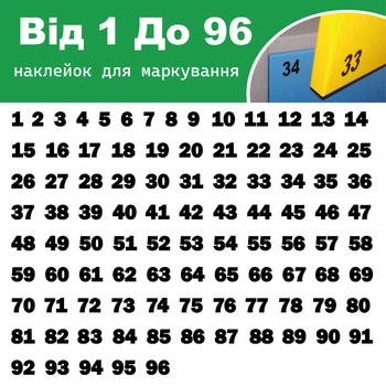 Вінілові наклейки для нумерації стелажів водостійкі від 1 - 96 3 см Чорні
