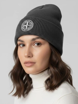 Шапка унисекс Stone Island Phantom двойная с отворотом серая