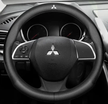 Чехол на руль DLCar Nappa для автомобиля Mitsubishi натуральная кожа Черный