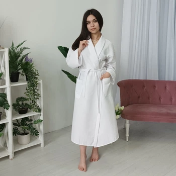 Вафельный халат Luxyart Кимоно размер (54-56) XL 100% хлопок белый (LS-0412)