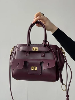 Сумка женская Bel Air Tote Bag - Premium бордовый золото средний Баленсиага