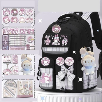 Рюкзак з принтом My Melody Май Мелоді Kuromi та аксесуарами Чорний (28031)