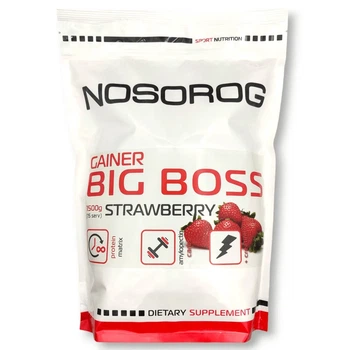 Гейнер високовуглеводний Gainer BIG BOSS Nosorog, полуниця, 1500 г