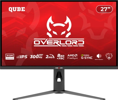 Монитор 27" QUBE Overlord G27Q300H (2K QHD) 2560x1440 Fast IPS 300Hz 1ms, 8-Bit+FRC, HDR, FreeSync, G-SYNC Compatible, HAS, Speakers