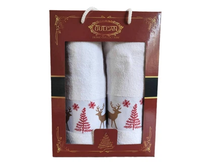 Набор новогодних полотенец Gulcan 50x90+70х140 Merry Christmas White
