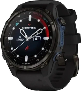 Смарт-годинник Garmin Descent Mk3i – 43 мм Carbon Gray DLC Titanium w. Black Silicone Band (010-02753-10/11)