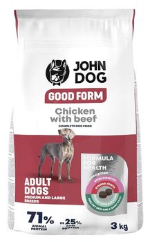Сухий корм для собак John Dog Good Form середні та великі породи Курка з яловичиною 3 кг (5903246847086)
