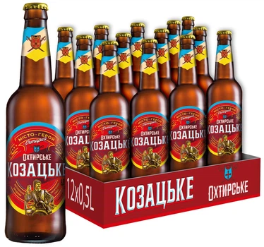 Упаковка пива Охтирське Козацьке світле фільтроване 6.8% 0.5 л х 12 шт. (4820010021309)