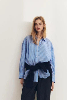 Смугаста поплінова сорочка оверсайз Zara 4764/016 XL Блакитна (04764016044XL)