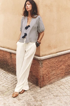 Широкі штани із защипами Zara 1608/025 S Білі (01608025712S)