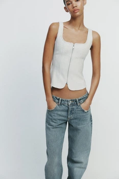 Фетровий топ з блискавкою Zara 5063/312 M Бежевий (05063312712М)