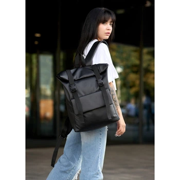 Жіночий рюкзак ролл Sambag RollTop Milton чорний з клапаном