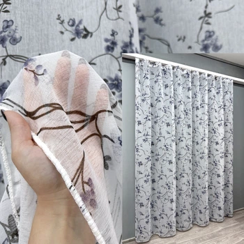 Тюль VR-Textil 1325т Flora Батист Білий с сине-черным принтом 300х270 см (42-0026)
