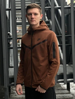Кофта мужская Tech Fleece, Zip-Hoodie спортивная, xl, коричневый