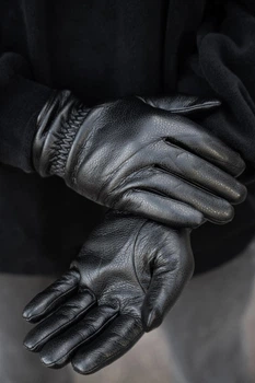 Чоловічі шкіряні теплі зимові сенсорні перчатки рукавиці 1-59 Without Tomy L Black 550347003