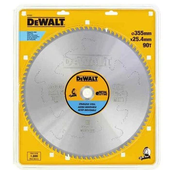 Диск пиляльний DeWALT, METAL CUTTING, розмір 355 х 25.4 мм, кількість зубів 90, геометрія зубів MTCG+R, кут заточування 10