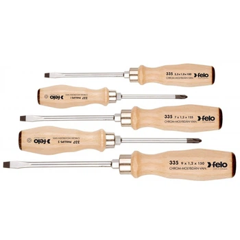 Набор отверток Felo 5,5х100 / 7,0х125 / 9,0х150 / Ph1x80 / ??Ph2x100; CrMoV сталь; деревянные ручки;