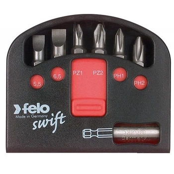 Набор бит Felo Swift 25 мм 5,5х1 / 6,5х1,2 / PZ1 / PZ2 / PH1 / PH2 + магнитный держатель; 7шт; IP. (2060111)