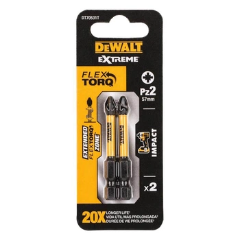 Набір біт DeWALT, IMPACT TORSION EXTREME, ударні, Pozidriv,Pz2, L=57 мм, 2 шт (DT70531T)
