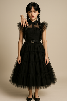 Косплей костюм Венсдей Адамс (плаття Wednesday Addams, рука, перука) 160 см чорний