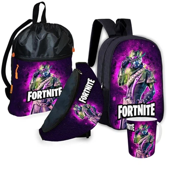 Набір Fortnite Рюкзак дитячий шкільний 36х27см + Сумка для взуття спортивної форми рюкзак-мішок з розширювальним клапаном + сумка бананка + кружка з принтом (2114)