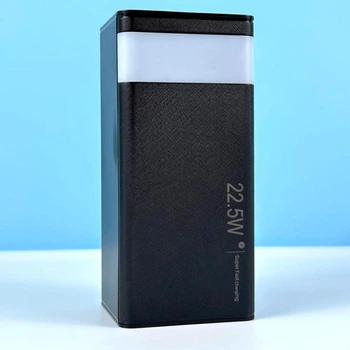 Павербанк WUW 50000 mAh 22.5W 3A Павербанк WUW-TUGII Y55 с быстрой зарядкой PD/QC, Портативный внешний аккумулятор, универсальные порты 2USB/1Type-C, LED-дисплей, встроенный фонарь Черный