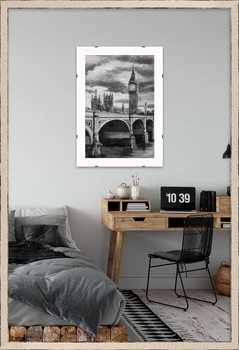 Фоторамка деревянная 40х60 багет: DL1607-02 Бежевый (с глянцевым прозрачным пластиком 0.8мм, двп) EmojiFrame