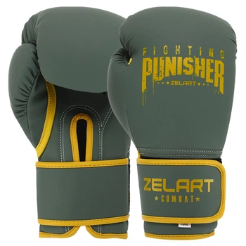 Рукавички для боксу та єдиноборств на липучці Zelart Punisher 7553 Deep Green-Yellow 14 унцій