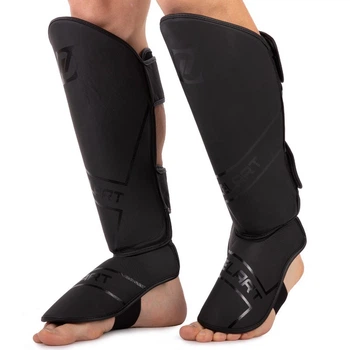 Захист гомілки та стопи шкіряний захист для ніг Zelart Fight Gear 3152 розмір XL Black