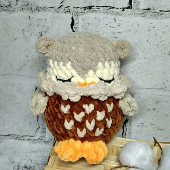Мягкая игрушка ручной работы вязаная амигуруми Hand Made Сова Сплюшка 12 см Коричневая 202-65-2