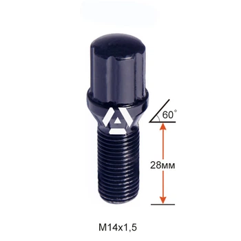 Болт колесный шлицевой Alfarro A174110SD BA Cr М14х1,5х28мм Конус для узких отверстий в диске Черный Хром Ключ-Адаптер