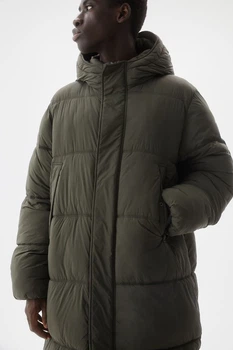 Довга стьобана куртка пуховик PULL & BEAR хакі S 7712\539\505